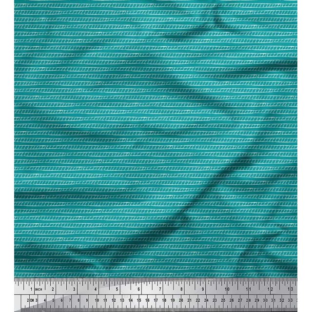 Soimoi Green Modal Satin Fabric Stripe Hand Drawn Decor Fabric Printed Yard 42 Inch Wide
