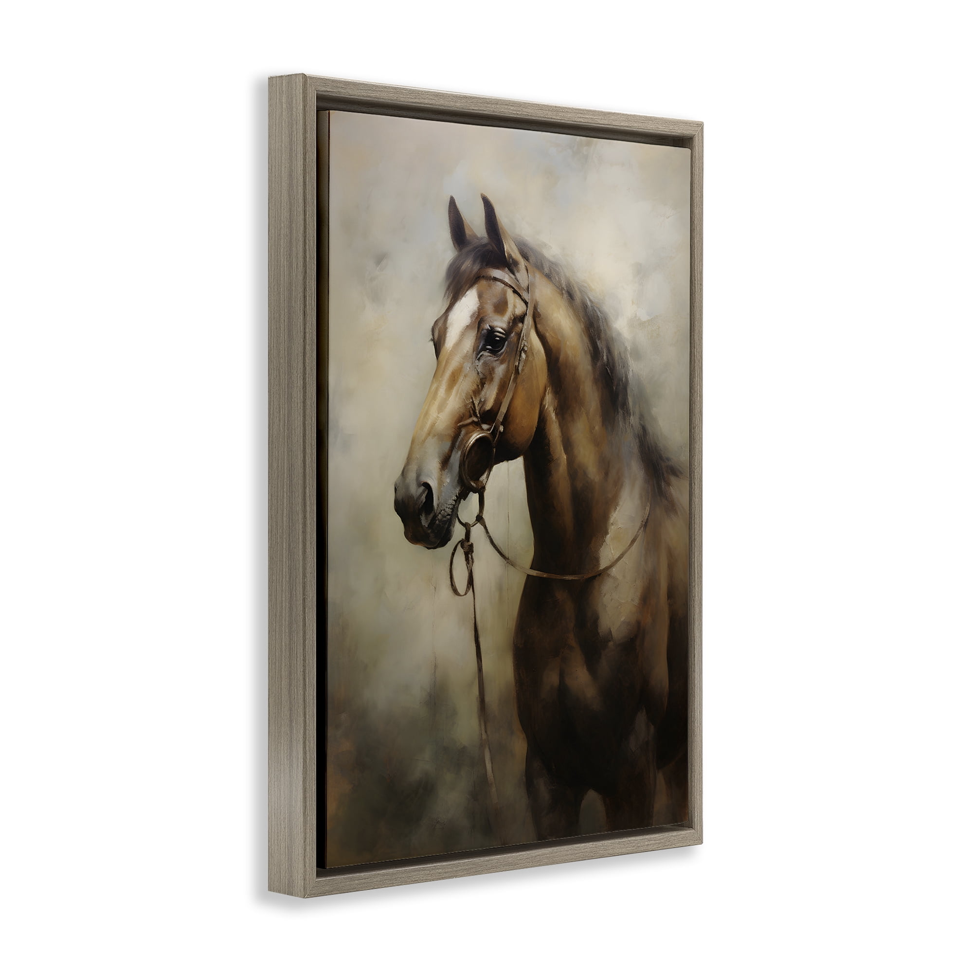 Stupell Industries Brown Horse Portrait Animals & Insects Painting Brown Floater Framed Canvas Art Print Wall Art, 17 x 25