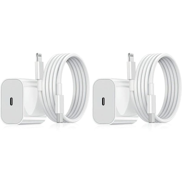 20W Fast Charger with Cable, 2-Pack, White, Compatible with iPhone