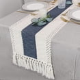thumbnail image 5 of Boho Table Decor 48 Inch Cream & Blue Macrame Runner with Tassels for Boho Dining & Bedroom Decor Rustic Bridal Shower (12x48 Inches), 5 of 14