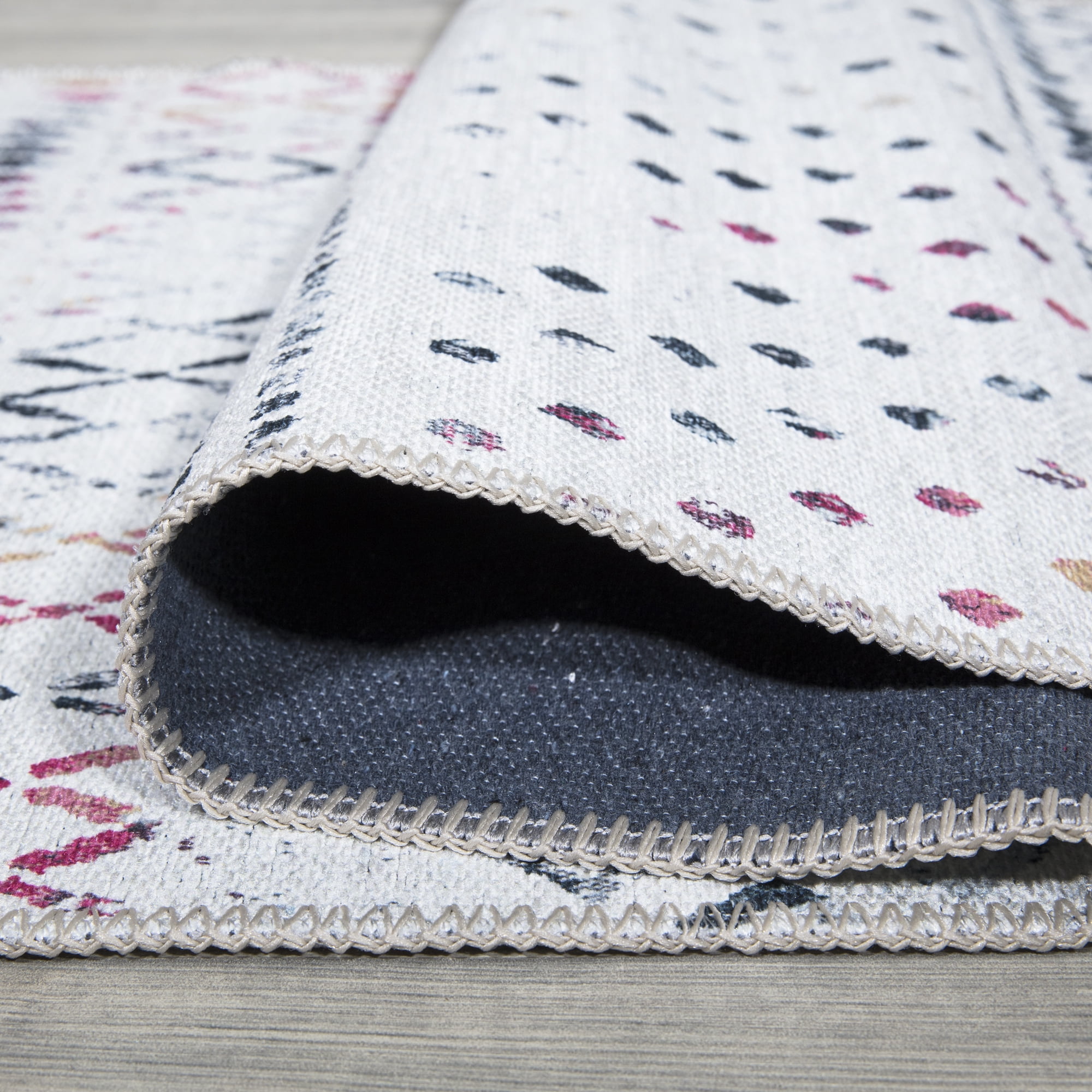 Ottomanson Machine Washable Cotton 2x5 Flatweave Runner Rug for Bedroom, 20" x 59", Off White/Multicolor Moroccan/Boho