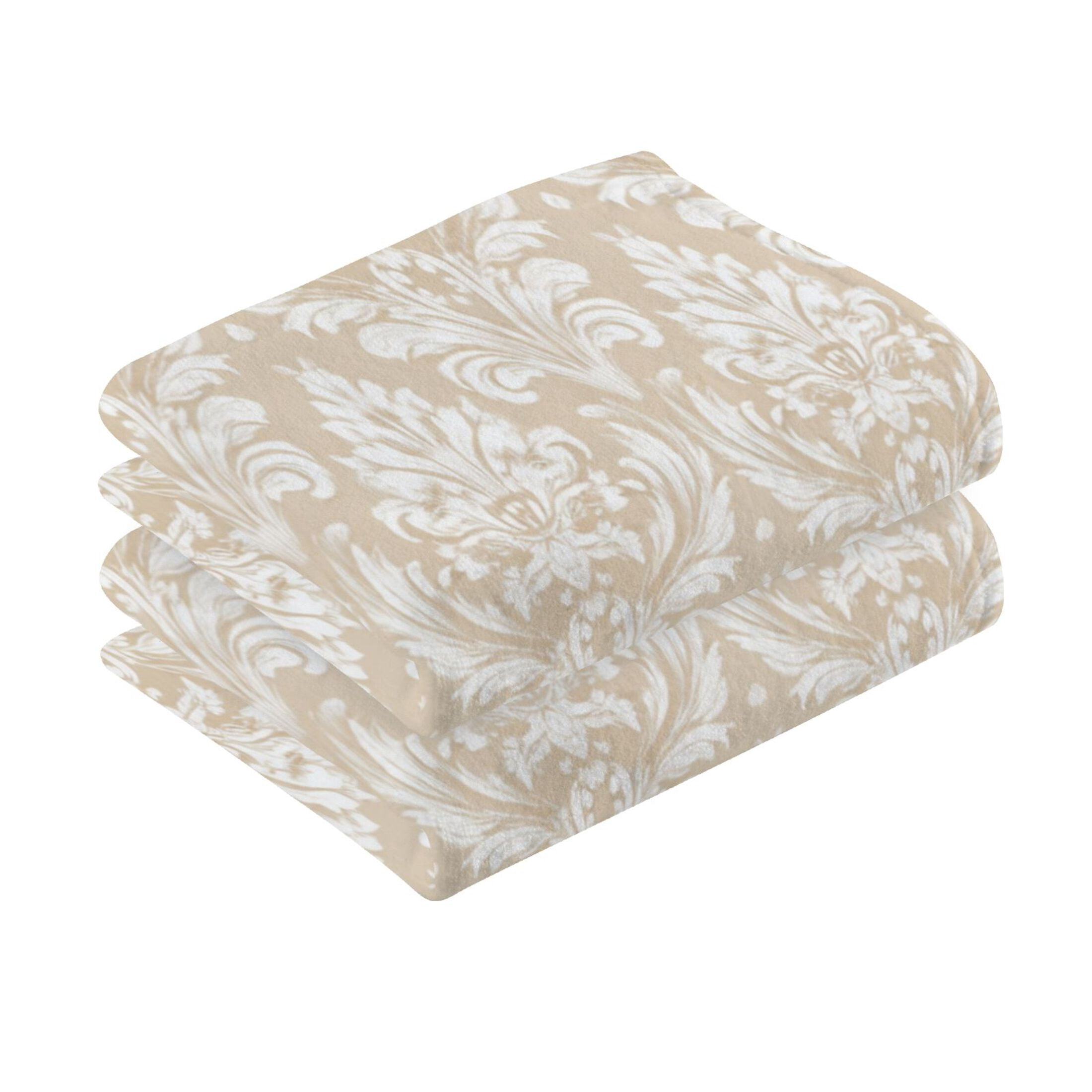 2 Pieces of Cotton Towel Face Towel Set Hand Towel Bath Towel Cotton Bath Towel Sets Cream Damask Timeless Motif