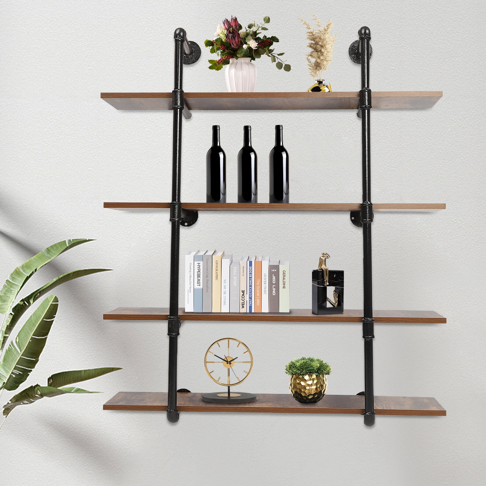 Miumaeov 4 Tier Industrial Pipe Shelving Wall Mounted Rustic Metal Floating Shelves for Farmhouse Kitchen Bar Shelving 36"