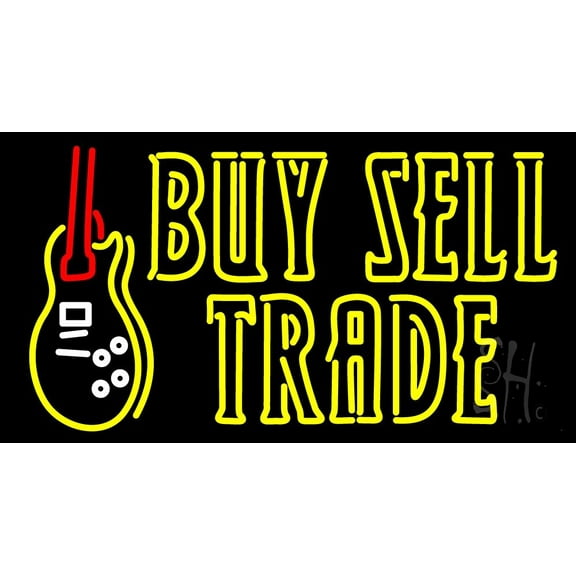 Double Stroke Buy Sell Trade LED Neon Sign 13 x 24 - inches, Black Square Cut Acrylic Backing, with Dimmer - Bright and Premium built indoor LED Neon Sign for Pawn Wall decor decor, and storefront.