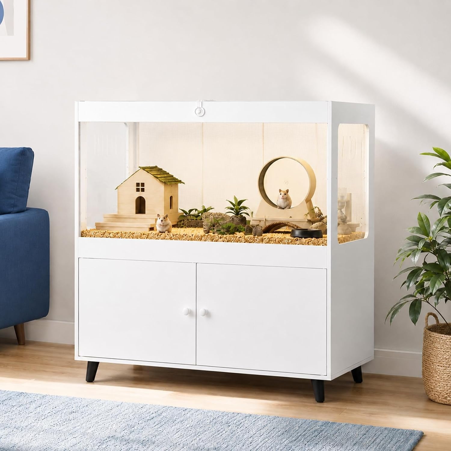 BouPower Hamster Cage with Storage, 39 x 20 x 43 in Guinea Pig Cage, Hedgehog Cage, Acrylic Panels