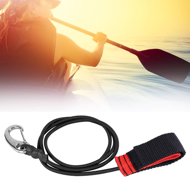 Elastic String Boating Kayak Paddle Safety Rod Leash with Carabiner for Paddling Black Kayaking