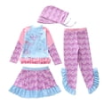 thumbnail image 5 of shoper Swimsuits for Teens Girls Long Sleeve Swimwear Cute Cartoon Print Scale Design Sun Four Piece Outfit Purple 4-5 Years, 5 of 6