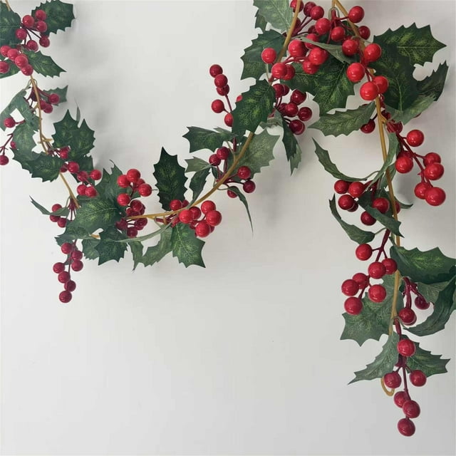 Guirlande de Baies Artificielles, Ensemble de 2 Pcs, Vigne Festive avec Baies Rouges, Décoration de Noël avec Tiges Flexibles, Longueur 175 cm pour Fête, Décoration Intérieure