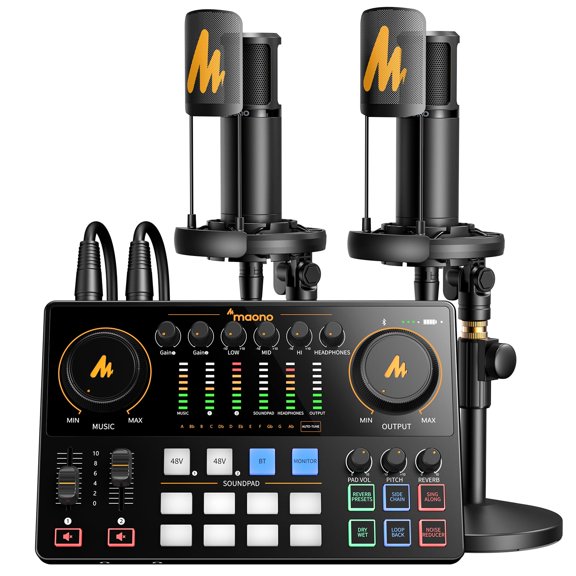 Paquete de equipos de podcast MAONO E2 Gen2B con interfaz de audio