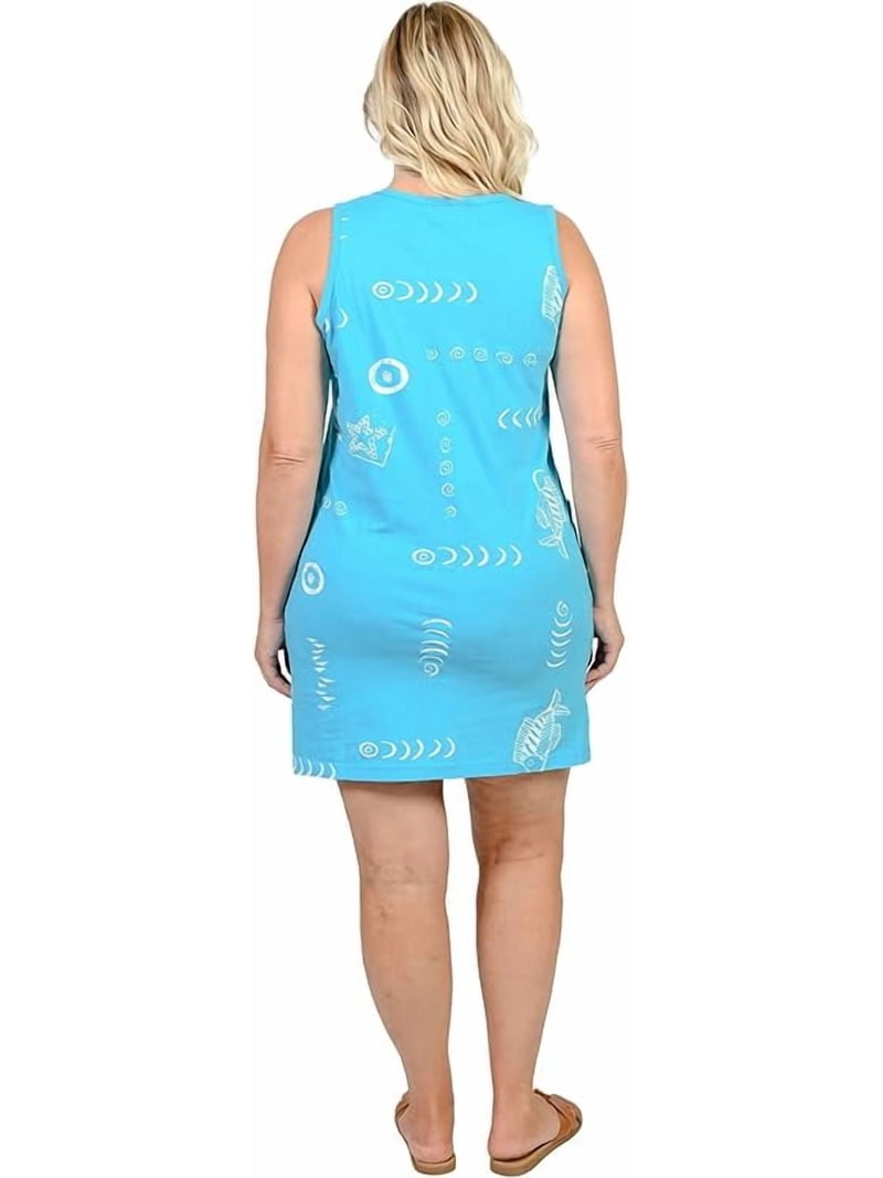 INGEAR Women's Beach Swimsuit Cover Up Short Cotton Shift Dress Sleeveless  Tee with Pockets Blue M - Walmart.com