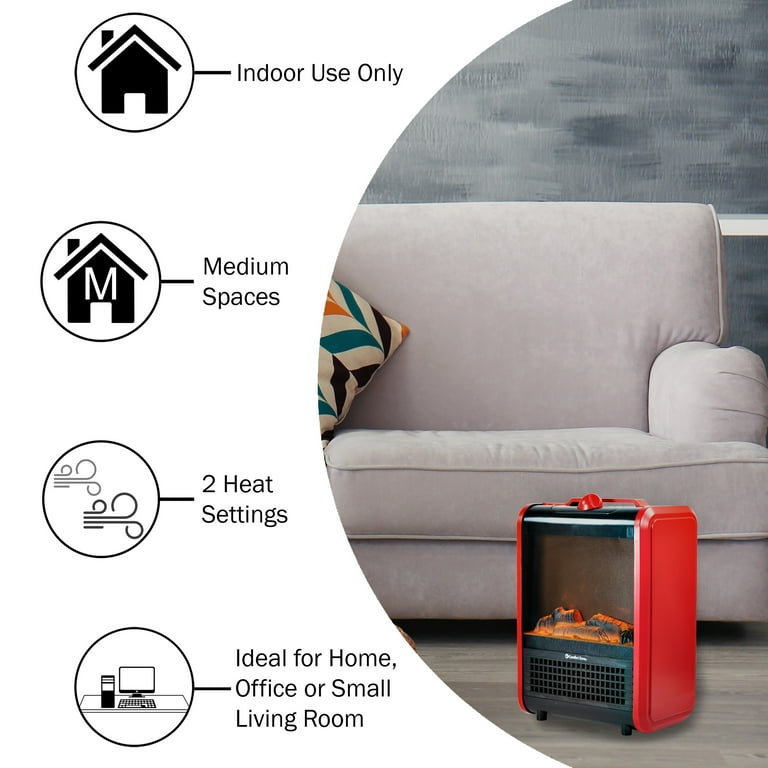 Comfort Zone 1200W Ceramic Portable Electric Fireplace Heater, Matte Red -  Walmart.com
