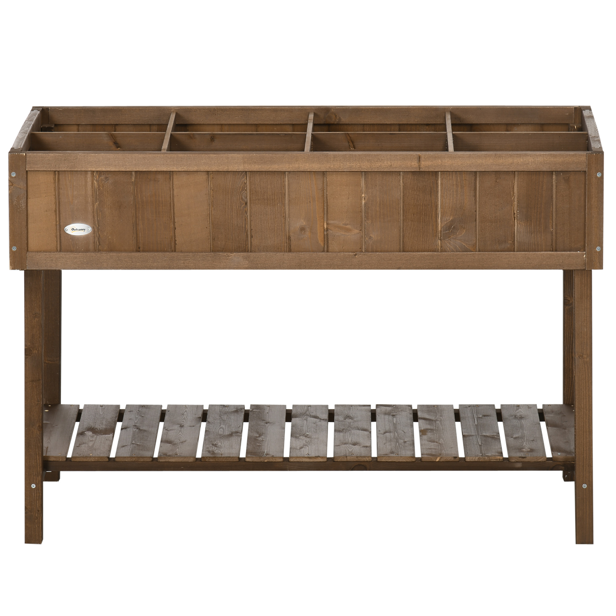 Raised Garden Bed with 8 Pockets and Shelf, Wooden Elevated Planter Box with Legs to Grow Herbs, Vegetables, and Flowers, Dark Brown 43x18x30"