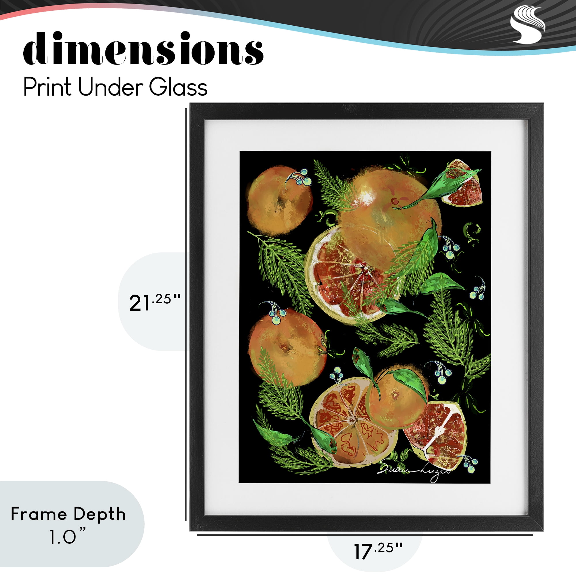 Stupell Industries Grapefruit & Ferns Medley Black Framed Print Under Glass, design by Susan Lugar