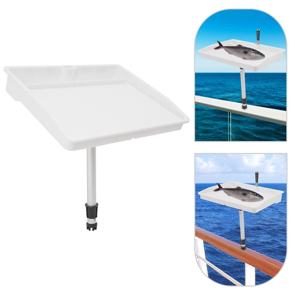 Boat Cutting Board & Bait Table, 18.11*14.57in White Fillet Table with Rod Holder Mount Built-in Knife Slot & Plier Storage, for Fish Cleaning Station & Marine Accessories
