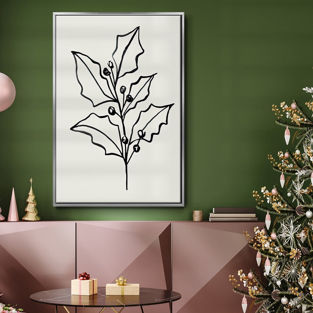 Evergreen Ink I - Framed Gallery Wrapped Holiday Canvas - 17 x 25 - Silver Frame