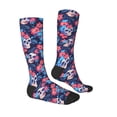 thumbnail image 3 of Picia Women Crew Soft Moisture-wicking Socks Skull flower blue Pattern Design Cotton Socks, One Size fit All, 3 of 9