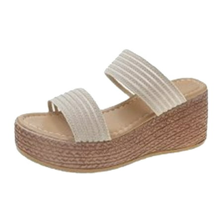 

Womens Sandals Fashion Spring And Summer Women Sandals Wedge Heel Thick Sole Casual Solid Color Cloth Belt Women S Sandals Pu Beige 41