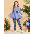 thumbnail image 2 of PatPat Kids Girls Clothes Bowknot Long Sleeve Top Dress Floral Allover Pants Legging 2 Piece Outfits Set Blue Sizes 5-12, 2 of 11