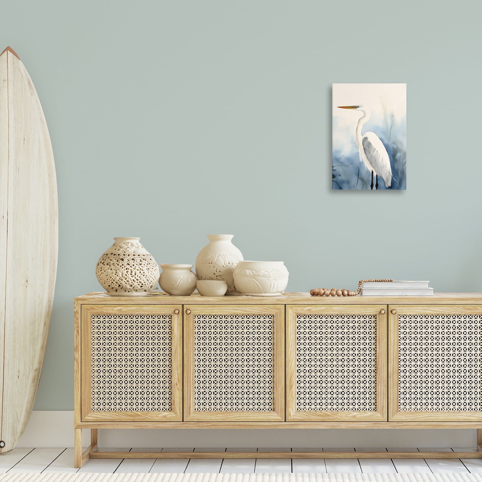 Stupell Industries Egret Beach Bird Animals & Insects Painting Gallery Wrapped Canvas Art Print Wall Art, 16 x 24