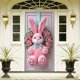 thumbnail image 4 of Cubierta de puerta de bienvenida de conejo, decoración de fondo de puerta de Feliz Pascua rosa, letrero de bienvenida para puerta de entrada de Pascua para recuerdos de fiesta de Feliz Pascua, 4 of 9