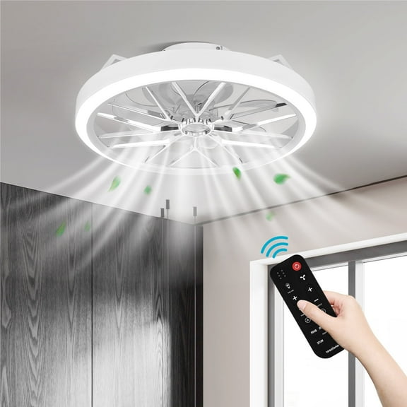 Low Profile Ceiling Fan with Lights, 20 Inch Ceiling Fan with Light and Remote for Bedroom Living Room, 3CCT, 7 Blades 6 Speed Reversible Dimmable Quiet DC Motor, LED 36W, White