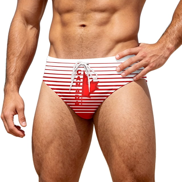 LLDYYDS Mens Canada Swim Briefs Canadian Maple Leaf Flag Graphic 1st July Patriotic Beach Triangle Bikini Swimwear with Drawstring