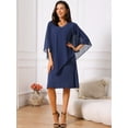 thumbnail image 5 of DARING DIVA 3/4 Sleeve V Neck Chiffon Cape Overlay Knee Length Dress S Dark Blue, 5 of 8