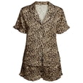 thumbnail image 4 of CONZONE Pajamas for Women Set Leopard Print Short Sleeve Lace Up Tops with Shorts Loungewear Soft 2 Piece Pjs Set for Women, 4 of 4