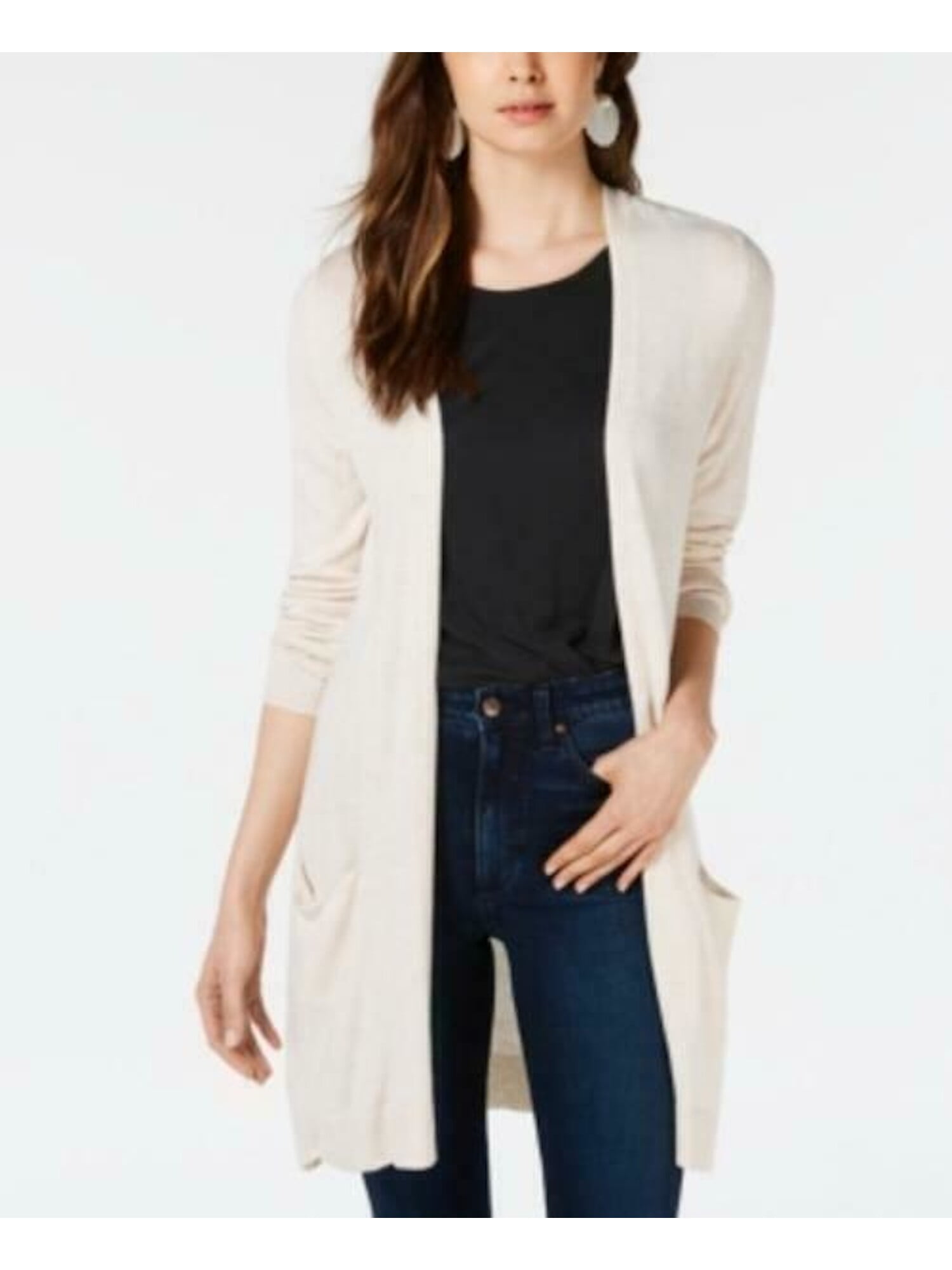Maison Jules Womens Ribbed Trim Long Sleeve Cardigan Sweater Beige M -  Walmart.com
