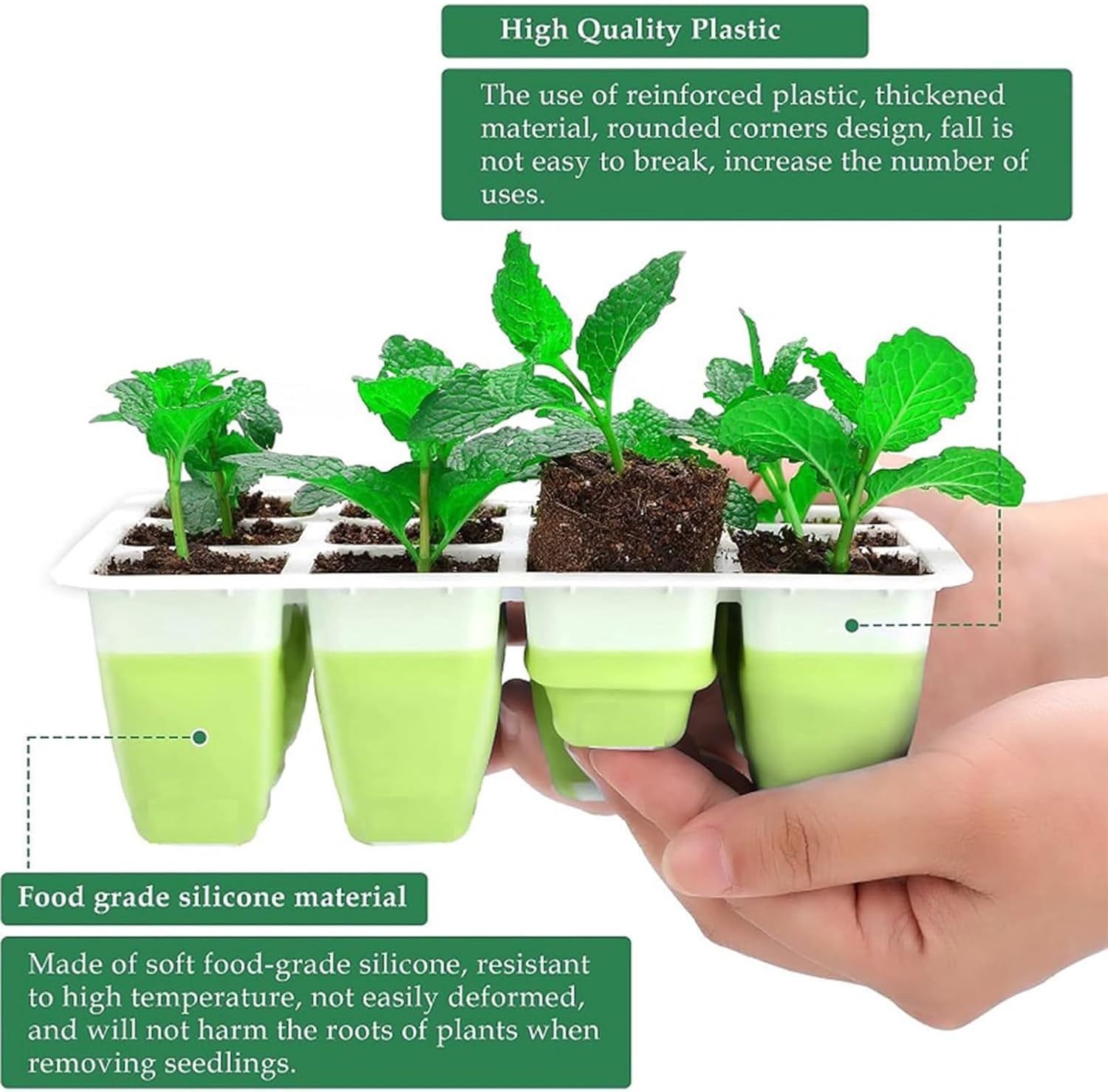 60 Cells Seed Starter Kit, Silicone Seedling Trays with Pop-Out Cells, Reusable Germination Trays for Indoor Gardening, 5 Pack x 12 Cells