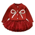 thumbnail image 3 of MAIHAN Girls Cardigan Skirt Sets Toddler Knit Sweater and Bow Sequin Skirt 2 Piece Warm Fall Winter Outfit for Toddlers & Kids(Red,4-5 Years), 3 of 4