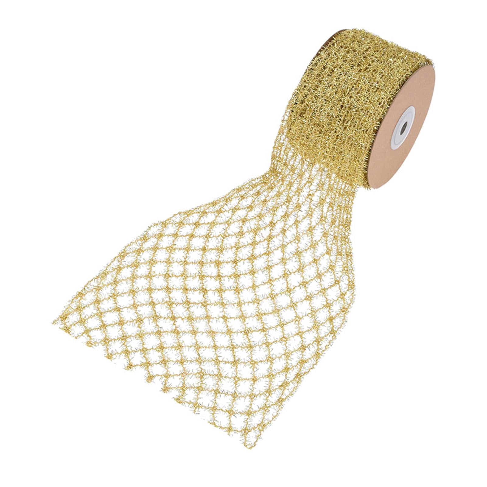 Yunhgft 1 Roll Glitter Wired Ribbon Home Decoration Stretchable Sparkling Trim Christmas Gold