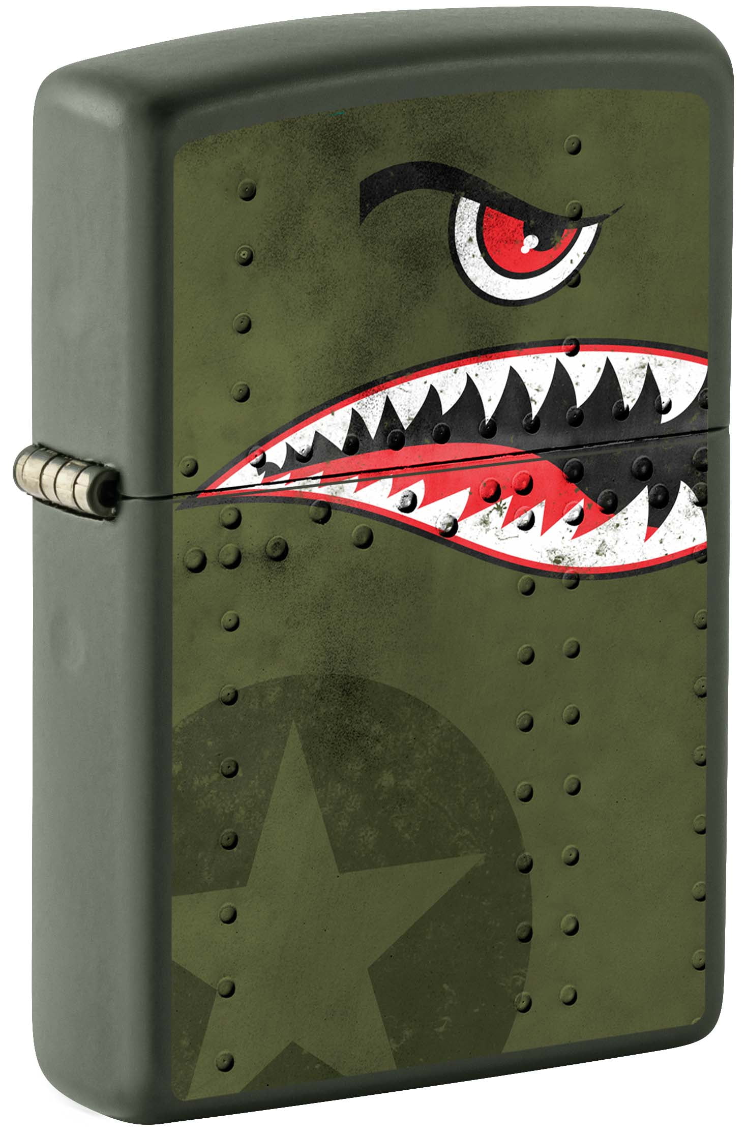 Zippo Lighter Fighter Plane Nose Art, Shark Teeth Green Matte 80976