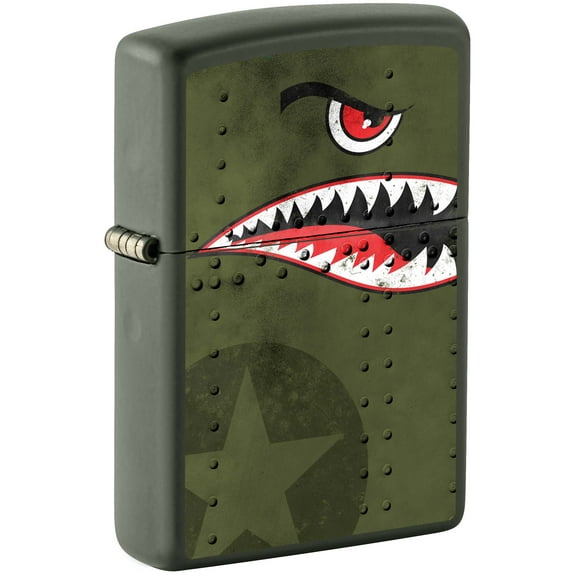 Zippo Lighter: Fighter Plane Nose Art, Shark Teeth - Green Matte 80976