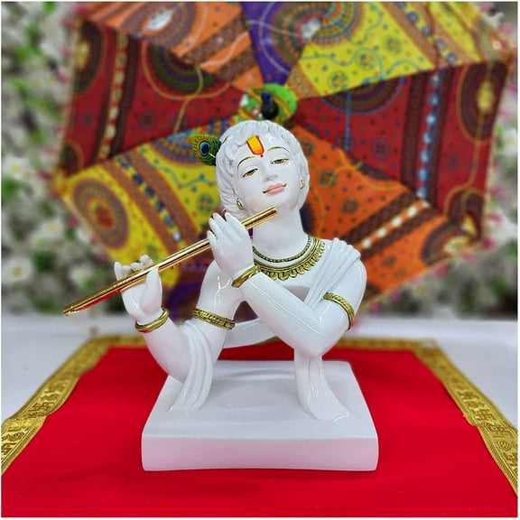 Krishna Statue in Marble Dust Lord Krishna Idol Showpiece God of Love Hindu God Statue Krishna Sculpture India Home Decor Krishna with Murli Krishna with Flute Indian Showpiece Gift - AtoZ India Cart