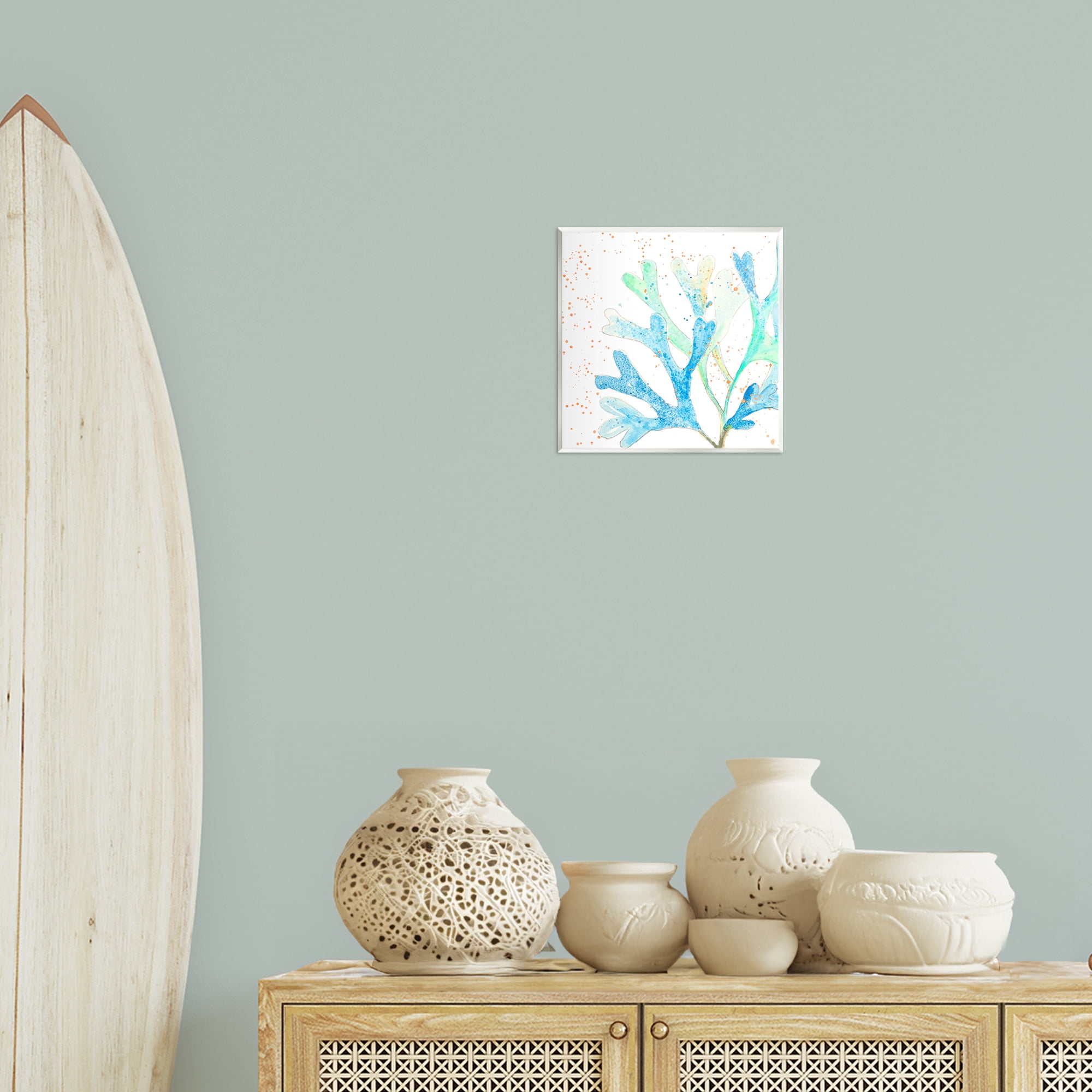 Stupell Industries Modern Blue Coral Coastal Painting Unframed Art Print Wall Art, 12 x 12