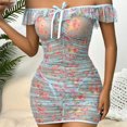 thumbnail image 7 of Odeerbi Women's Plus Size Lingerie Dress Set 2025 Valentine's Day Large Size Sexy See Through Floral Tight Dress Rustic Style Mesh Printed Lingerie Off Shoulder Leakage Erotic Nightgown Blue, 7 of 7