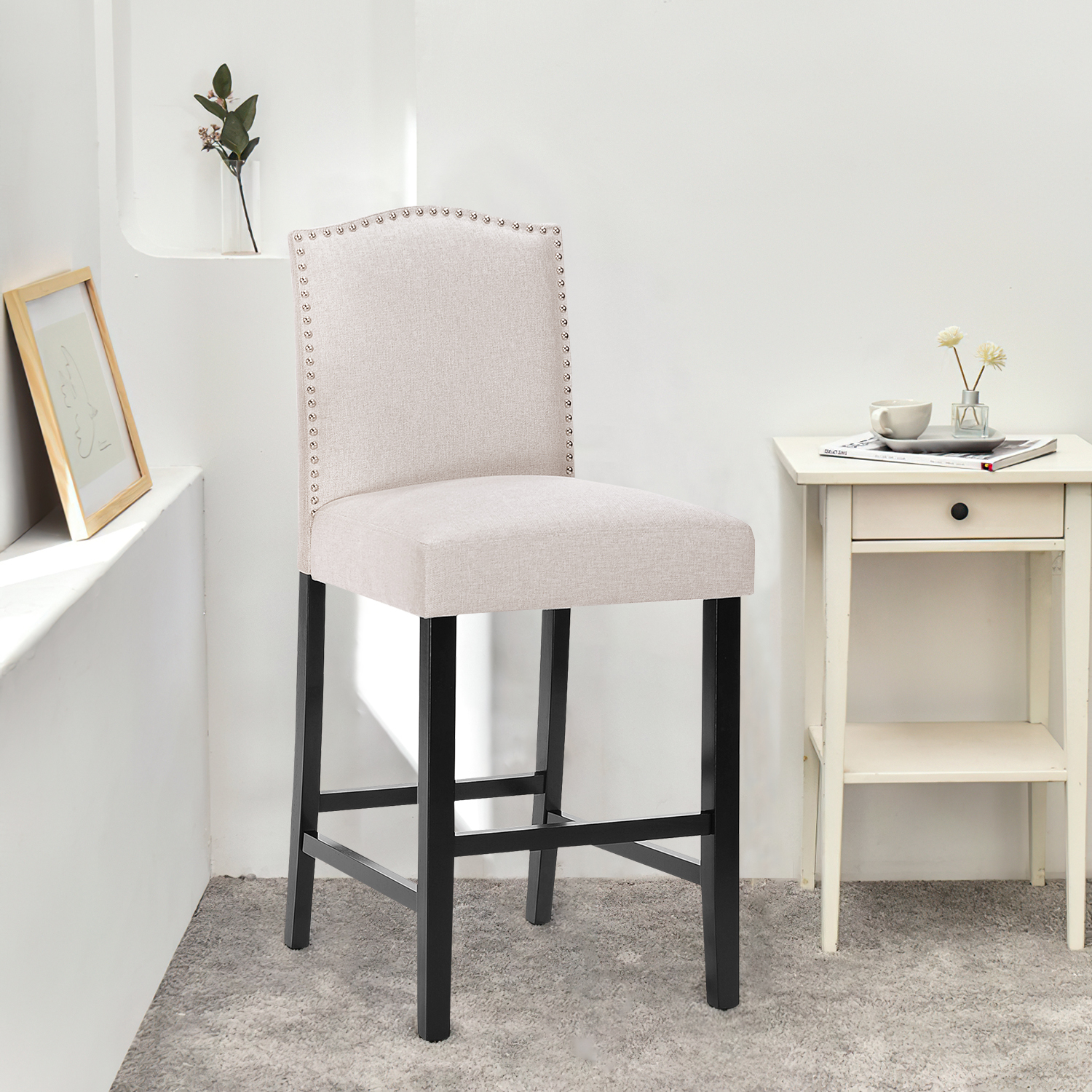 Kadyn Counter Height Fabric Upholstered Chairs with Nailhead, Bar Counter Chairs for Bedroom, Bar Stools 2-pcs Set, Wheat Kadyn Counter Height Fabric Upholstered Chairs with Nailhead, Bar Counter Chairs for Bedroom, Bar Stools 2-pcs Set, Wheat