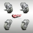 thumbnail image 2 of 3 Inch SS Gray Polyurethane Wheel Swivel Bolt Hole Caster Set with 2 Brake SCC, 2 of 2