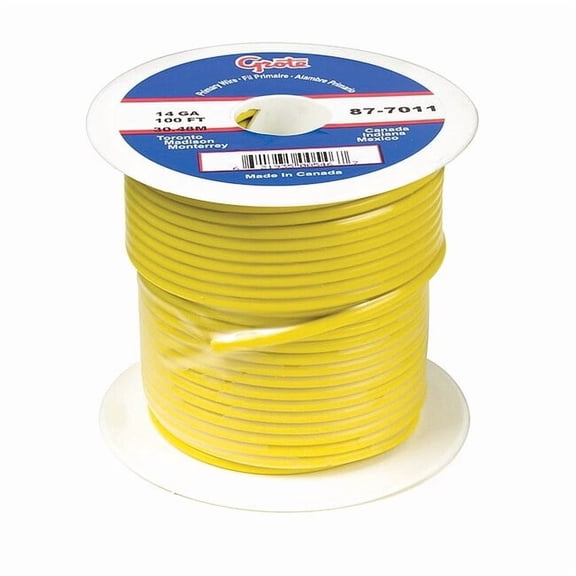 Primary Wire, GPT, 20 AWG, 1C C, Yellow, PVC, Stranded, 60V, 100 ft.