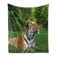 thumbnail image 1 of Tiger Soft Flannel Fleece Throw Blanket, Black Striped Large Cat from Siberia Swimming in the Lake in the Forest, Cozy Plush for Indoor and Outdoor Use, 60" x 80", Fern Green Pale Brown, by Ambesonne, 1 of 6