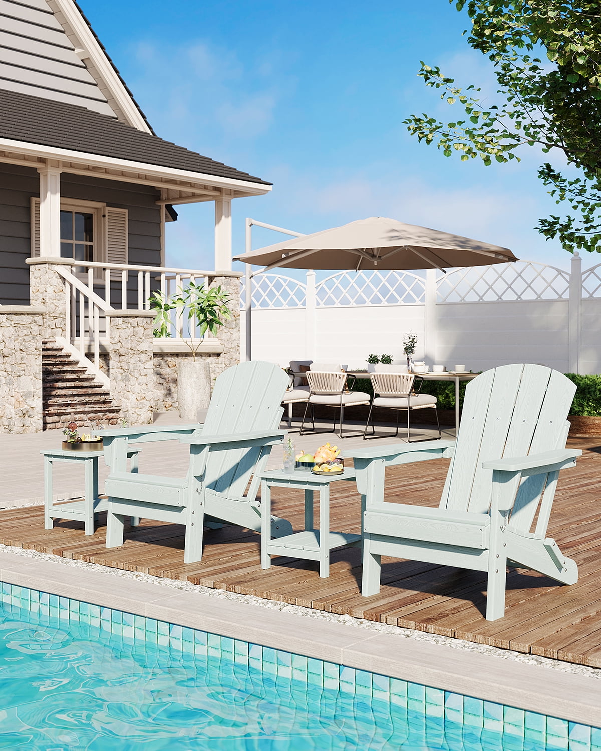 Adirondack Chair Folding, HDPE Outdoor Patio Chair with Cup Holder, All-Weather Deck Chair, Heavy Duty 380 lbs Capacity for Backyard, Fire Pit, Poolside Seating