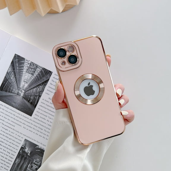 Lightweight Slim Case for iPhone XR, CD Pattern Electroplated Metal Frame Exposed Label Shockproof Drop Resistant Phone Cover, Stylish Lens Film Protective Case for iPhone XR (6.1 Inch),Pink