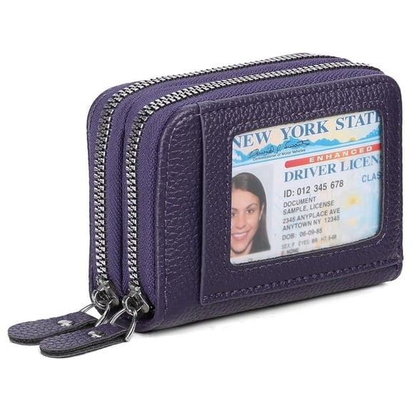 Radetop RFID Blocking Credit Wallet for women, PU Leather Small Zipper Card Holder Purse with ID Window, Deep Purple