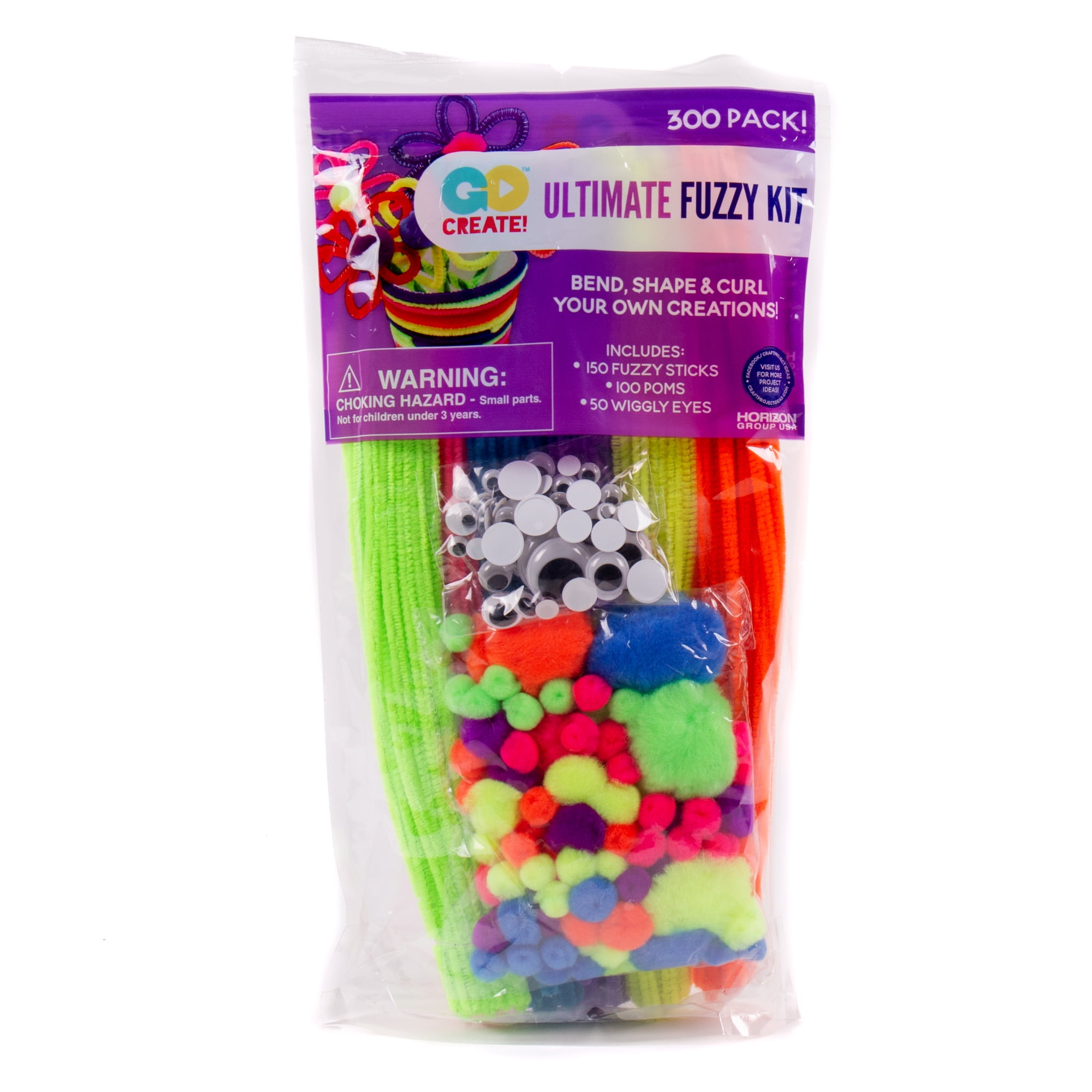 Go Create Neon Assorted Color Ultimate Fuzzy Kit, Poms & Pipe Cleaners, 300 Count, Boys and Girls, Ages 6 and Up