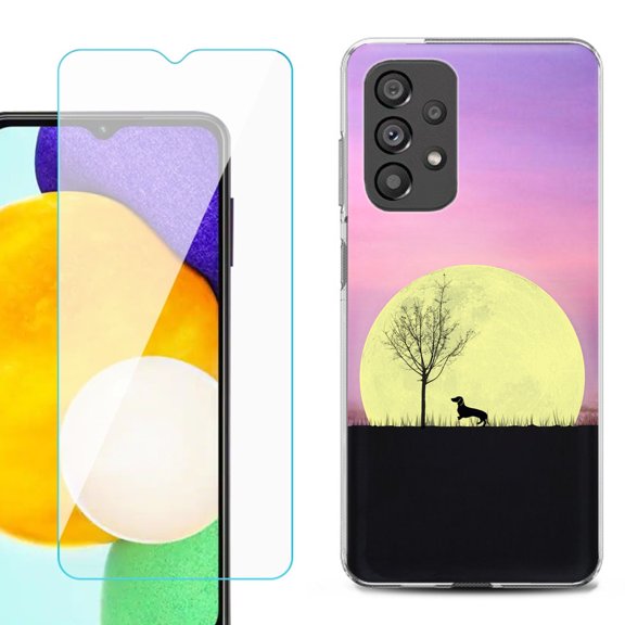 Slim-Fit Gel TPU Phone Case for Samsung Galaxy A23 5G, with Tempered Glass Screen Protector, by OneToughShield ® - Moonlight Dachshund