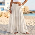 thumbnail image 2 of Yungyresw Women's Casual Maxi Skirt Elastic Waist Loose Flowy Tiered Skirts Boho Style Comfortable Solid A Line Skirt For Women Beige L, 2 of 7