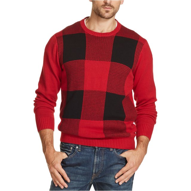 Suéter a cuadros resistente a la intemperie para hombre, rojo, mediano