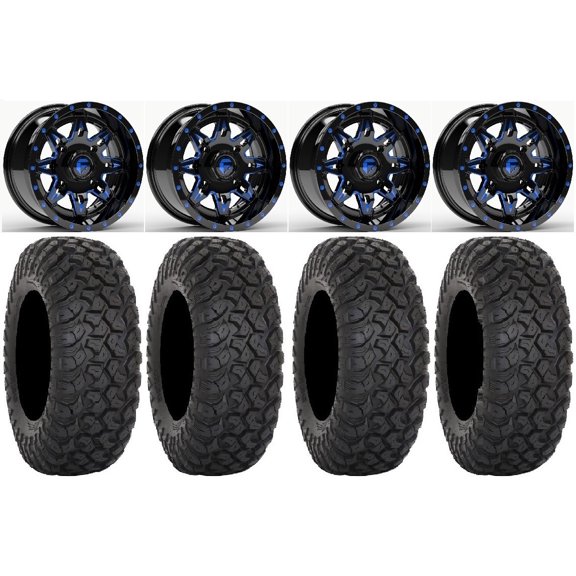 Fuel Lethal Blue 15" Wheels 35" RT320 Tires Kawasaki Mule Pro FXT