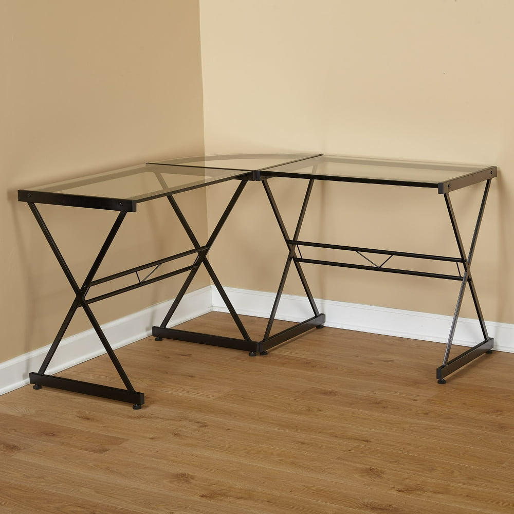 Atrium Metal and Glass Lshaped Computer Desk, Multiple Colors